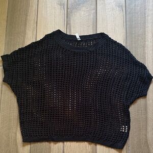 Black Mesh Knit Top